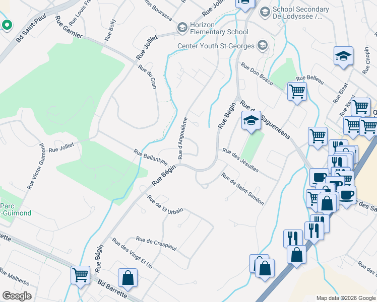 map of restaurants, bars, coffee shops, grocery stores, and more near 1408 Rue R. E. Joron in Saguenay