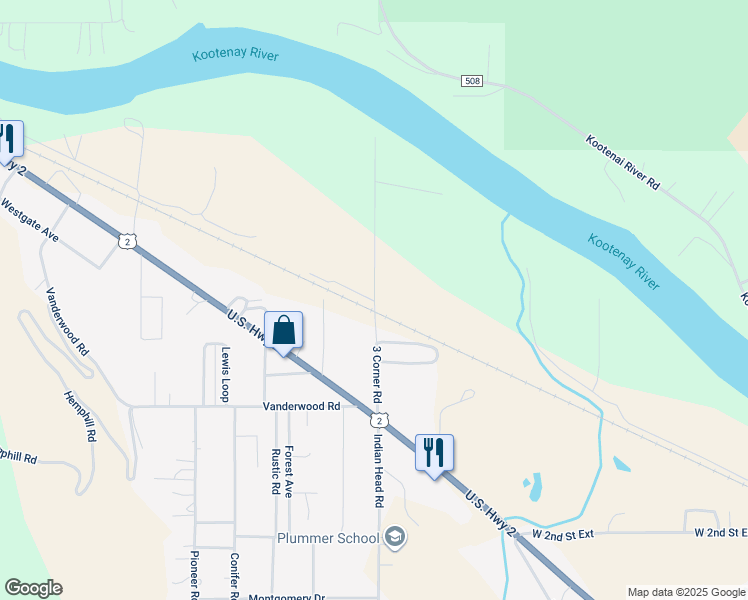 map of restaurants, bars, coffee shops, grocery stores, and more near 166 3 Corner Road in Libby