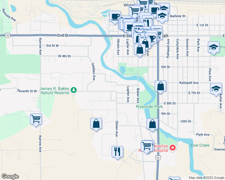 map of restaurants, bars, coffee shops, grocery stores, and more near 722 Scott Avenue in Whitefish