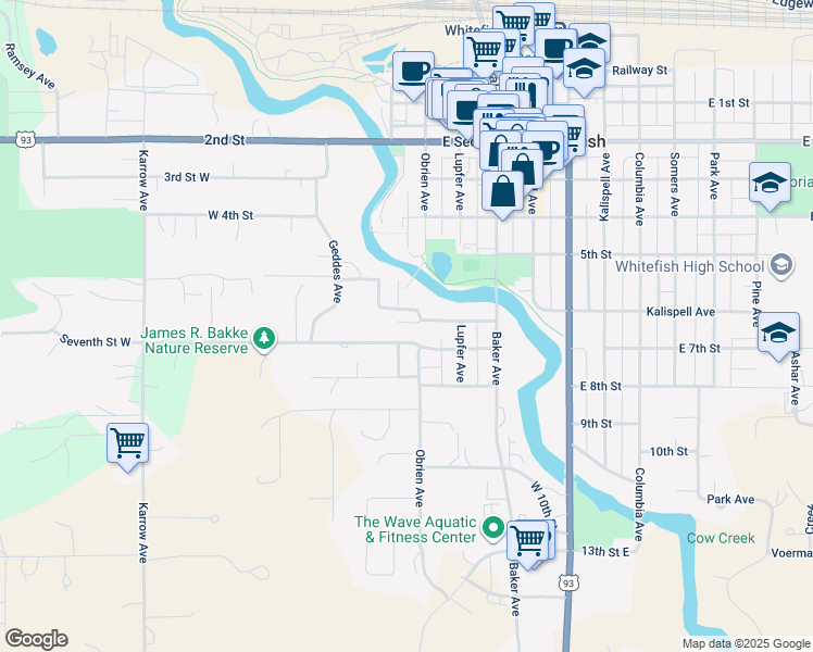 map of restaurants, bars, coffee shops, grocery stores, and more near 501-599 Scott Ave in Whitefish