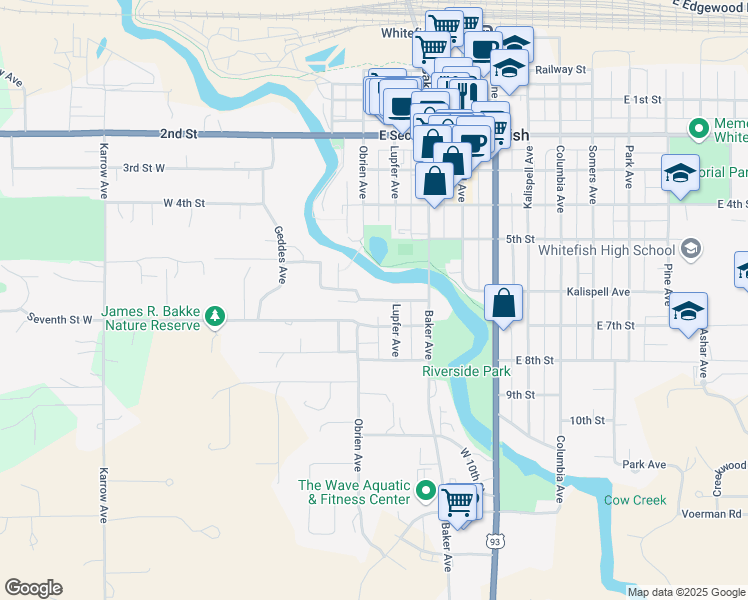 map of restaurants, bars, coffee shops, grocery stores, and more near 244 West 6th Street in Whitefish