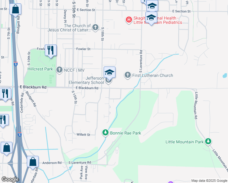 map of restaurants, bars, coffee shops, grocery stores, and more near 1908 East Blackburn Road in Mount Vernon