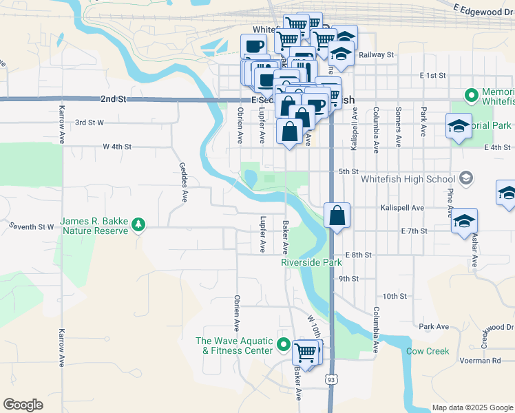 map of restaurants, bars, coffee shops, grocery stores, and more near 244 West 6th Street in Whitefish