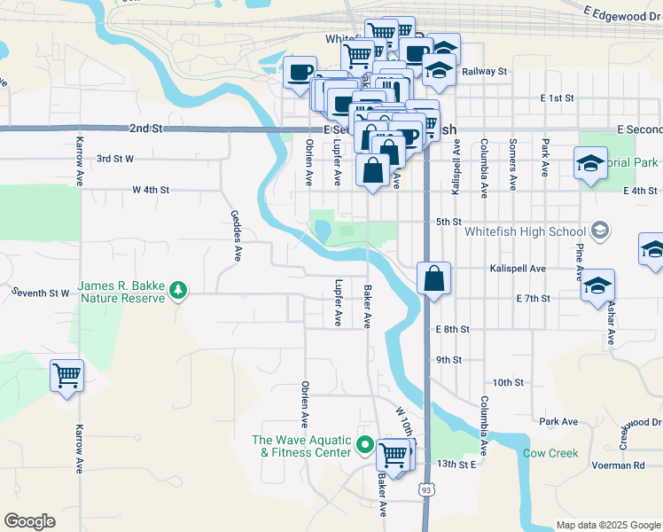 map of restaurants, bars, coffee shops, grocery stores, and more near 214 West 6th Street in Whitefish