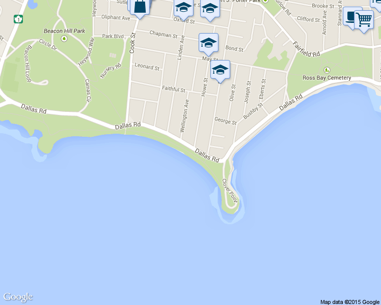 map of restaurants, bars, coffee shops, grocery stores, and more near 1250 Dallas Road in Victoria