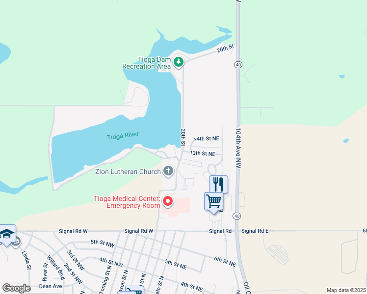 map of restaurants, bars, coffee shops, grocery stores, and more near 140 14th Street Northeast in Tioga