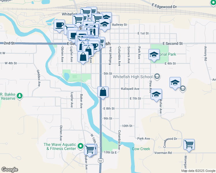 map of restaurants, bars, coffee shops, grocery stores, and more near 620 West 6th Street in Whitefish
