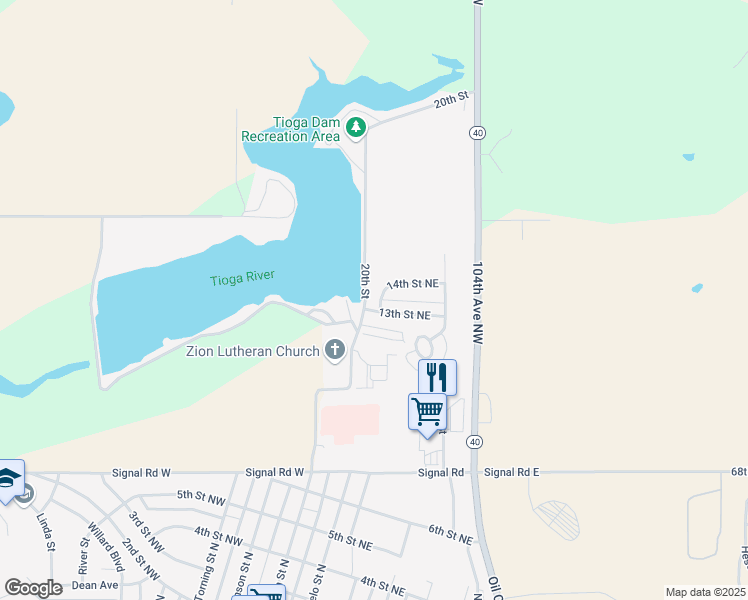 map of restaurants, bars, coffee shops, grocery stores, and more near 140 14th Street Northeast in Tioga