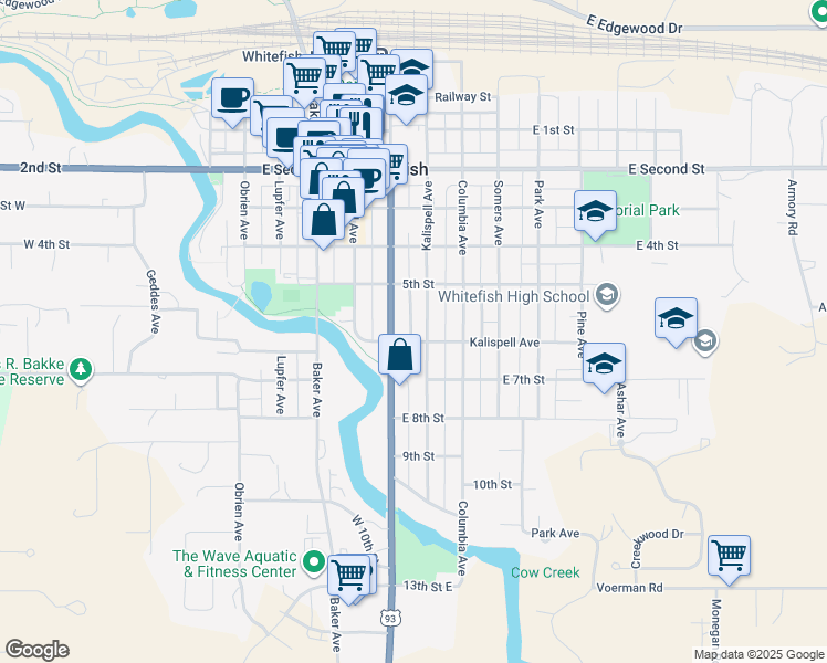 map of restaurants, bars, coffee shops, grocery stores, and more near 620 West 6th Street in Whitefish