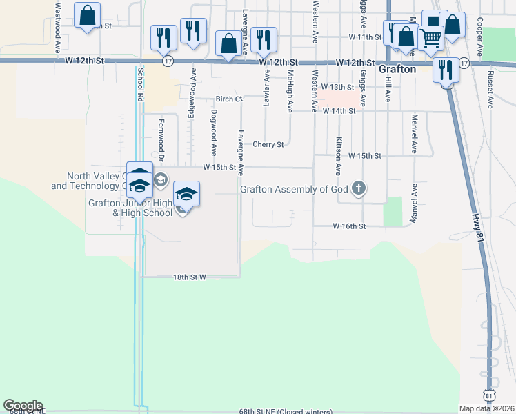 map of restaurants, bars, coffee shops, grocery stores, and more near 415 Harvest Moon Lane in Grafton