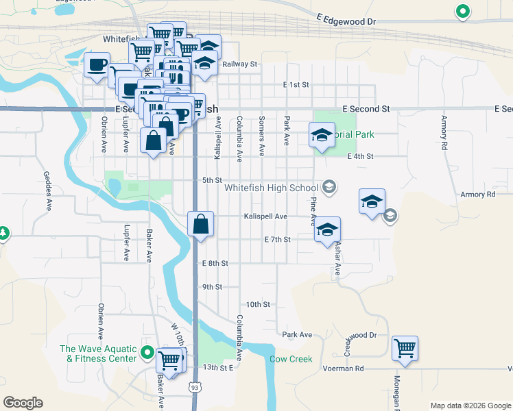 map of restaurants, bars, coffee shops, grocery stores, and more near 560 Somers Avenue in Whitefish