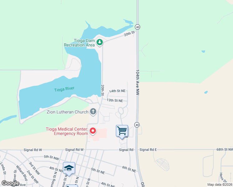 map of restaurants, bars, coffee shops, grocery stores, and more near 1207 Elm Street in Tioga