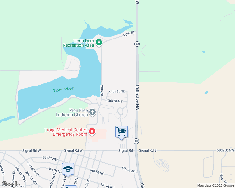 map of restaurants, bars, coffee shops, grocery stores, and more near 1207 Elm Street in Tioga