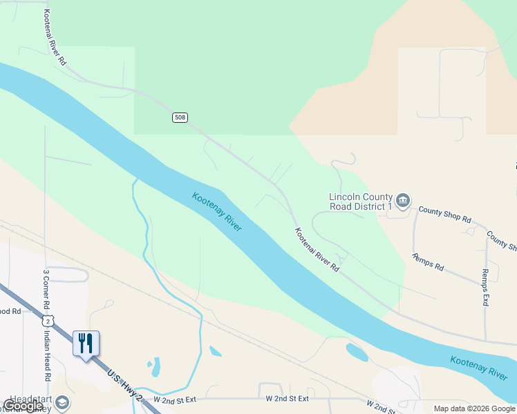 map of restaurants, bars, coffee shops, grocery stores, and more near 1165 Kootenai River Road in Libby