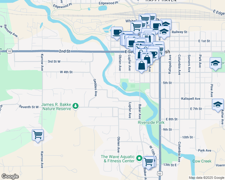 map of restaurants, bars, coffee shops, grocery stores, and more near 501 Scott Avenue in Whitefish