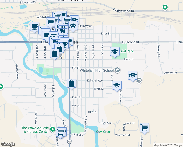 map of restaurants, bars, coffee shops, grocery stores, and more near 560 Somers Avenue in Whitefish