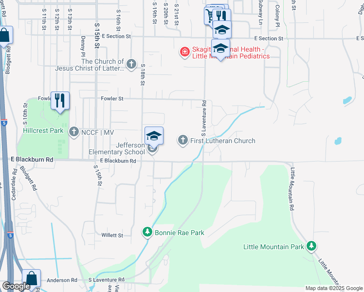 map of restaurants, bars, coffee shops, grocery stores, and more near 2013 East Blackburn Road in Mount Vernon
