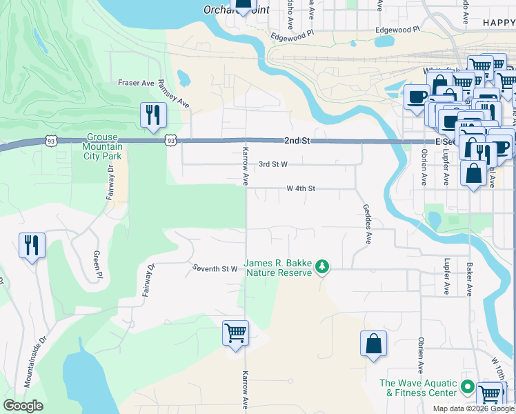 map of restaurants, bars, coffee shops, grocery stores, and more near 503B West 4th Street in Whitefish
