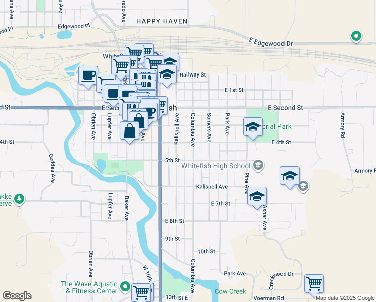 map of restaurants, bars, coffee shops, grocery stores, and more near 420 Columbia Avenue in Whitefish