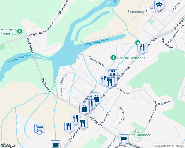 map of restaurants, bars, coffee shops, grocery stores, and more near 857 Rue des Draveurs in Saguenay