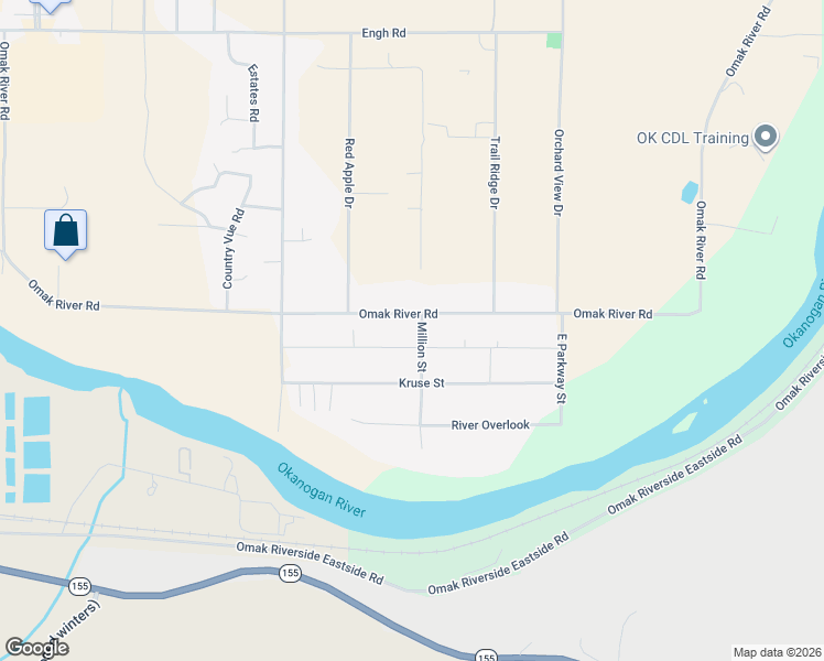 map of restaurants, bars, coffee shops, grocery stores, and more near 2 Million Street in Omak