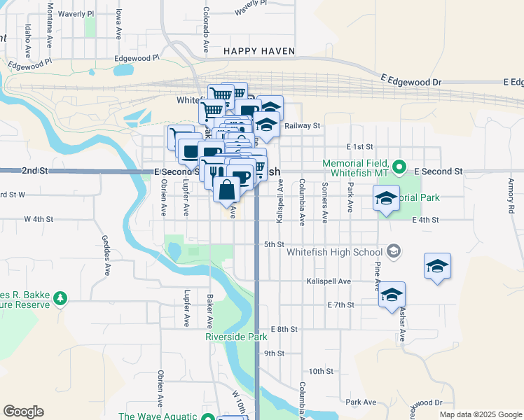 map of restaurants, bars, coffee shops, grocery stores, and more near 306 Kalispell Avenue in Whitefish