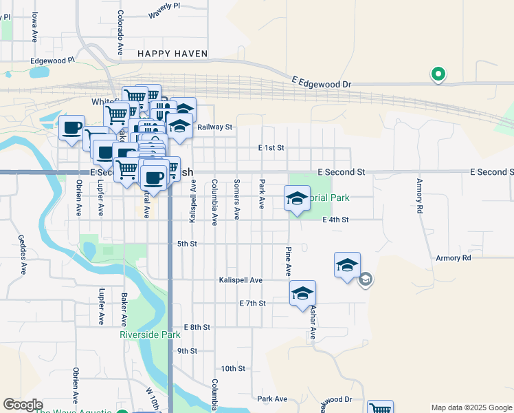 map of restaurants, bars, coffee shops, grocery stores, and more near 324 Park Avenue in Whitefish