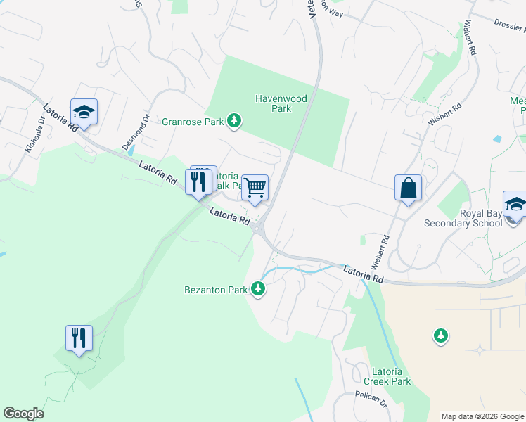map of restaurants, bars, coffee shops, grocery stores, and more near 611 Brookside Road in Victoria