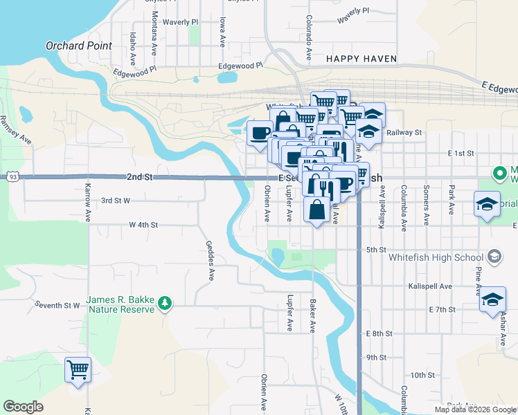 map of restaurants, bars, coffee shops, grocery stores, and more near 306 Obrien Avenue in Whitefish