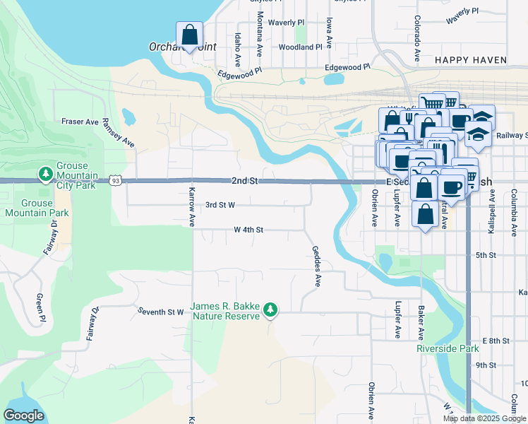 map of restaurants, bars, coffee shops, grocery stores, and more near 241 W 3rd St in Whitefish