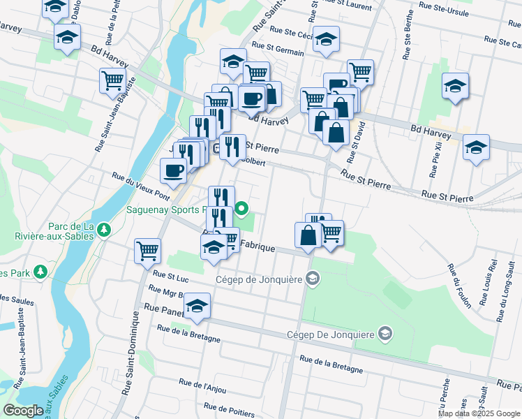 map of restaurants, bars, coffee shops, grocery stores, and more near 3880 Rue Saint Léon in Saguenay