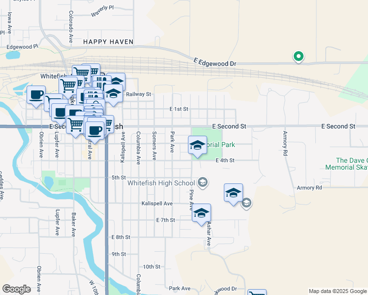 map of restaurants, bars, coffee shops, grocery stores, and more near 1035 East 3rd Street in Whitefish