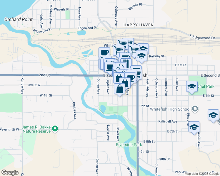 map of restaurants, bars, coffee shops, grocery stores, and more near 317 Lupfer Avenue in Whitefish