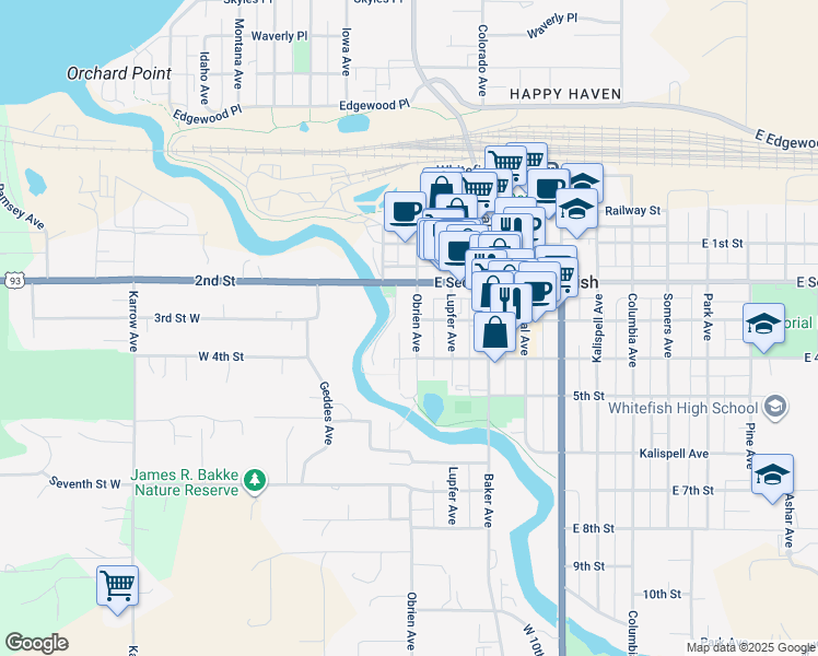 map of restaurants, bars, coffee shops, grocery stores, and more near 306 Obrien Avenue in Whitefish