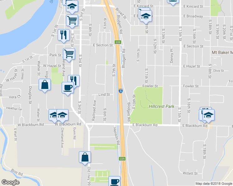 map of restaurants, bars, coffee shops, grocery stores, and more near 1634 South 7th Street in Mount Vernon