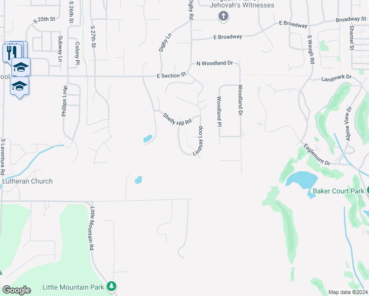 map of restaurants, bars, coffee shops, grocery stores, and more near 1815 Lindsay Loop in Mount Vernon
