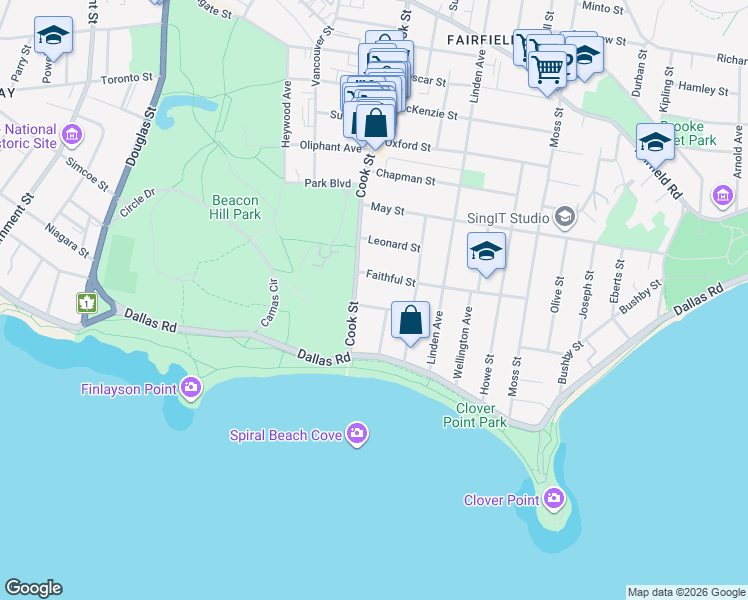 map of restaurants, bars, coffee shops, grocery stores, and more near 1120 Woodstock Avenue in Victoria