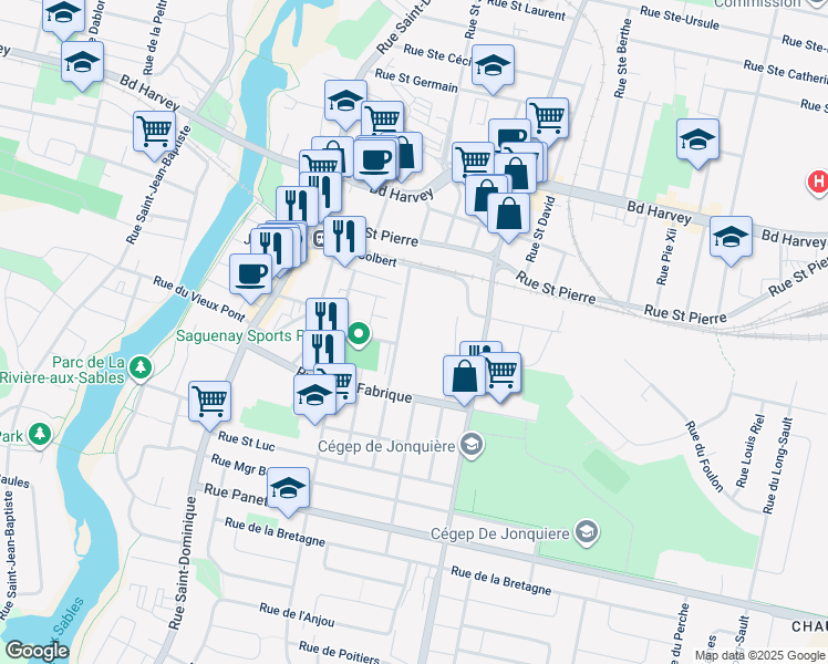 map of restaurants, bars, coffee shops, grocery stores, and more near 3880 Rue Saint Léon in Saguenay