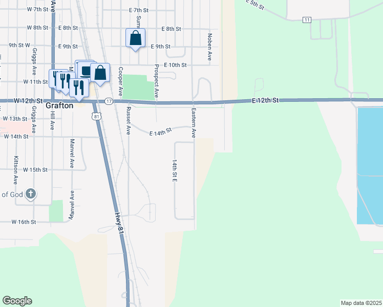 map of restaurants, bars, coffee shops, grocery stores, and more near 1433-1445 Eastern Avenue in Grafton