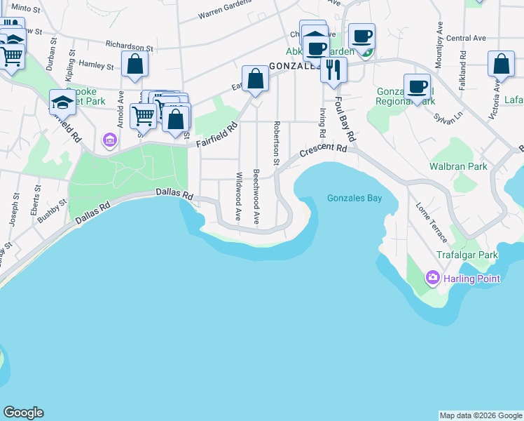 map of restaurants, bars, coffee shops, grocery stores, and more near 131 Beechwood Avenue in Victoria