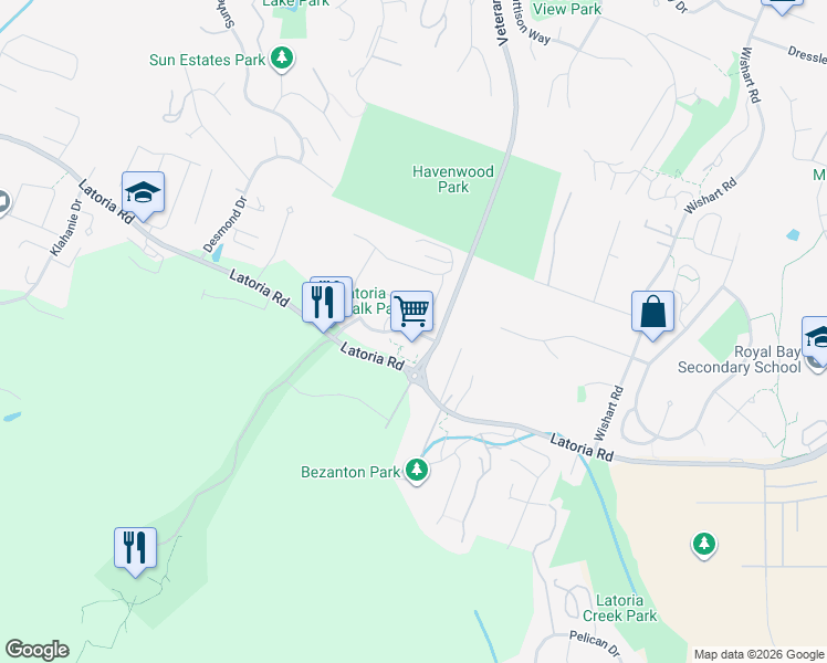 map of restaurants, bars, coffee shops, grocery stores, and more near 611 Brookside Road in Victoria