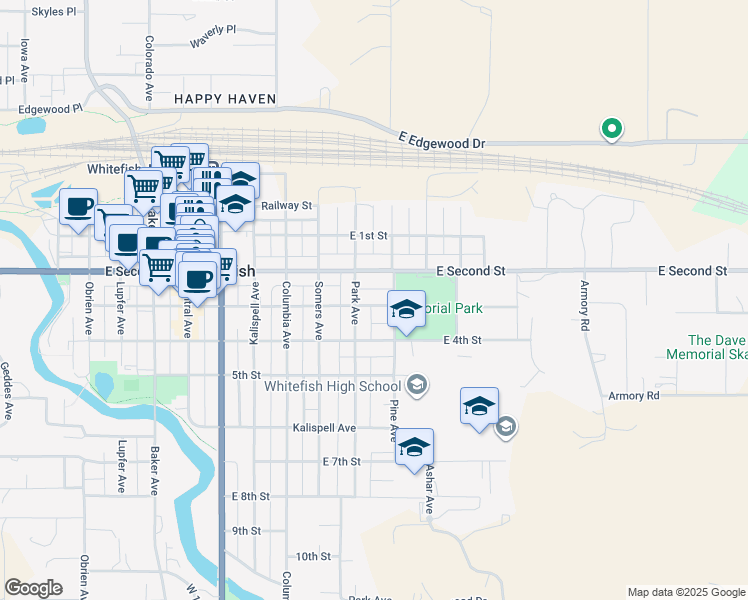 map of restaurants, bars, coffee shops, grocery stores, and more near 1035 East 3rd Street in Whitefish