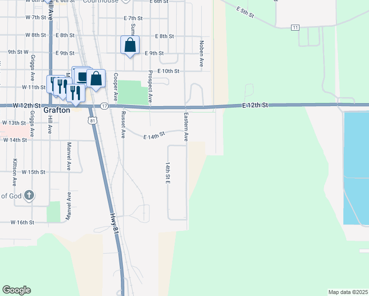 map of restaurants, bars, coffee shops, grocery stores, and more near 1433-1445 Eastern Avenue in Grafton