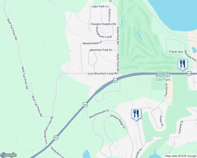 map of restaurants, bars, coffee shops, grocery stores, and more near 1970 U.S. 93 in Whitefish