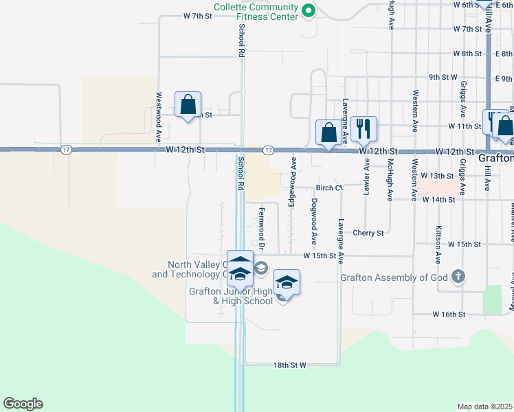map of restaurants, bars, coffee shops, grocery stores, and more near 1438 Fernwood Drive in Grafton