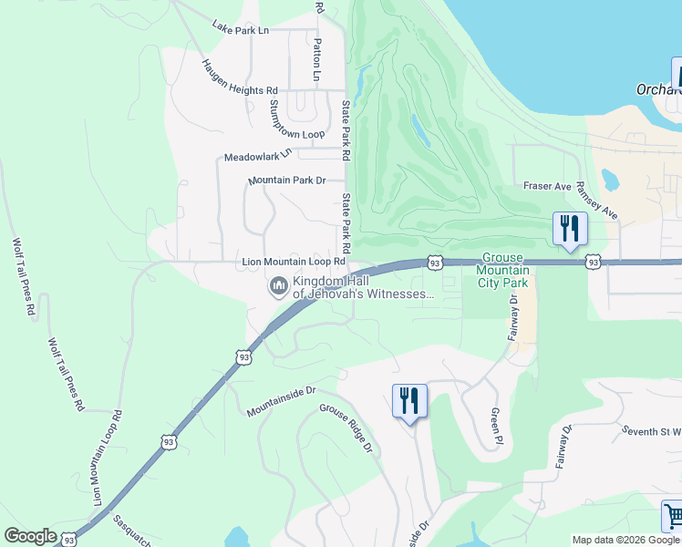 map of restaurants, bars, coffee shops, grocery stores, and more near 2010 Lion Mountain Loop Road in Whitefish