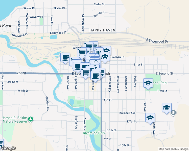 map of restaurants, bars, coffee shops, grocery stores, and more near in Whitefish