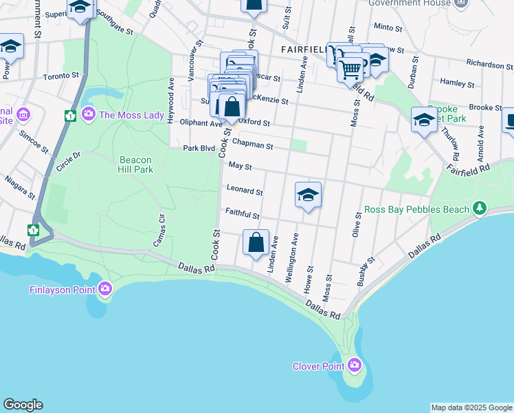 map of restaurants, bars, coffee shops, grocery stores, and more near 108 Cambridge Street in Victoria