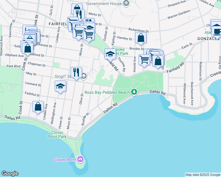 map of restaurants, bars, coffee shops, grocery stores, and more near 1463 May Street in Victoria