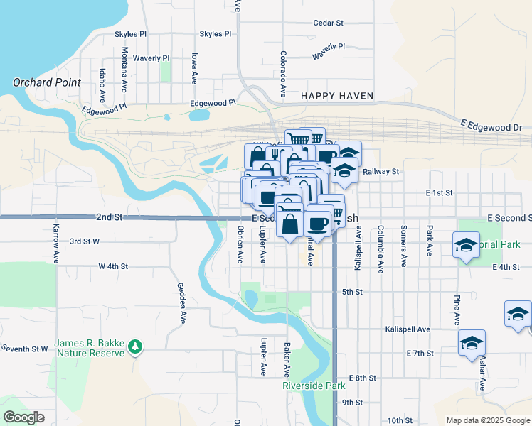 map of restaurants, bars, coffee shops, grocery stores, and more near 326 East Second Street in Whitefish